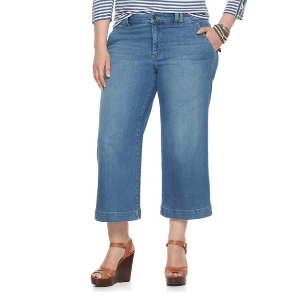 wide leg denim capris plus size